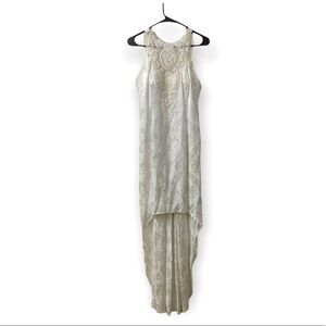 Jessica McClintock Vintage Bridal White Floral Beaded Sleeveless High Low Dress